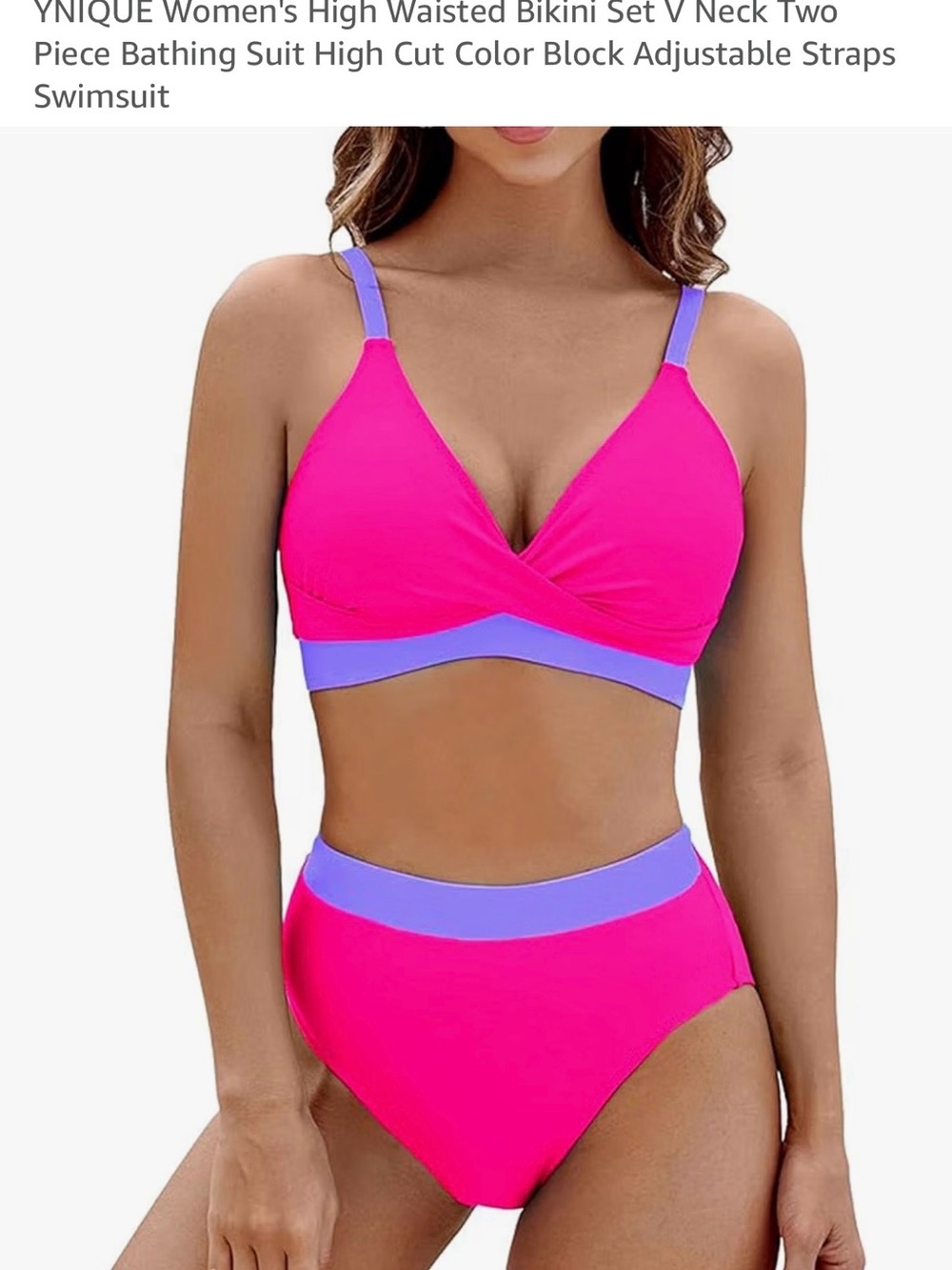 Women's Colorblock High Waist Bikini Set - Pink & Lavender